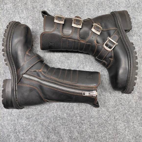 VTG 90s GBX Leather Boots Buckles SZ 8 Combat Moto Biker Punk Goth Emo Grunge - Picture 3 of 16